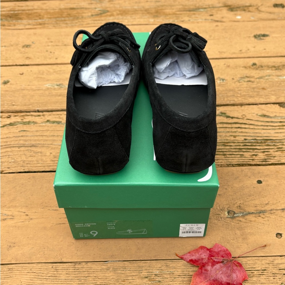 J.Crew Suede Driving Moccasin Black 9 NWT